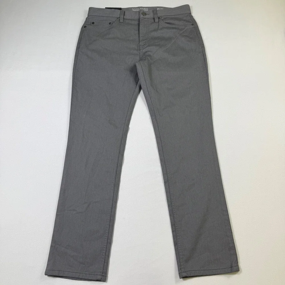 Banana Republic Traveler Pants Mens 32x30 Heathered Smoke Grey Slim Voyageur NEW